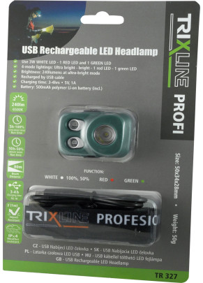 Čelovka nabíjecí Trixline 3W TR37 Red/Green USB